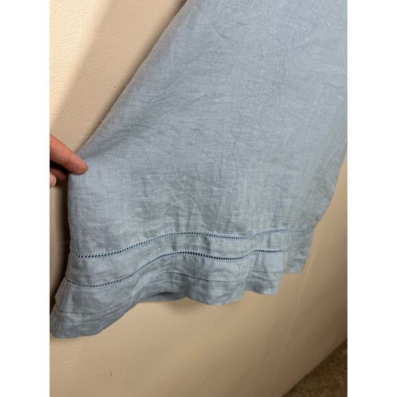 100% Linen Light Blue Embroidered Floral Knee Length Preppy Cottage S Sleeveless - Picture 3 of 8